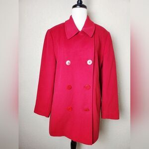 L.L. Bean Wool Cashmere Double Breasted Peacoat Coat Womens Red Size 14